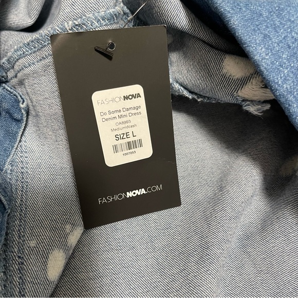 Fashion Nova Distressed Stretch Denim Button Front Dress L Blue Pockets - Picture 11 of 13